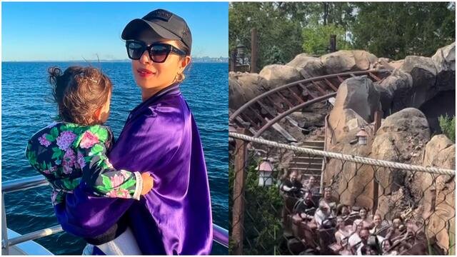 Priyanka Chopra holds Malti tight as she enjoys her first roller coaster ride at Disney World: